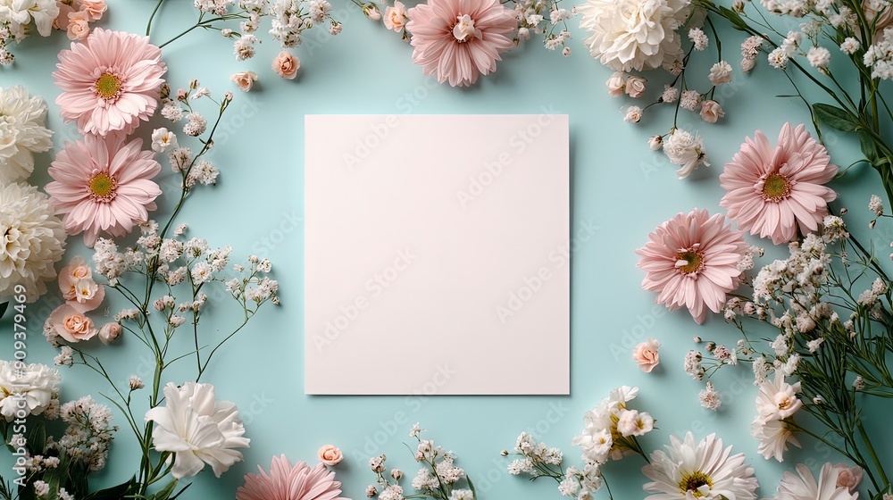Pastel Wedding Invitation Template with Flowers Pastel Wedding Invitation Template with Flowers