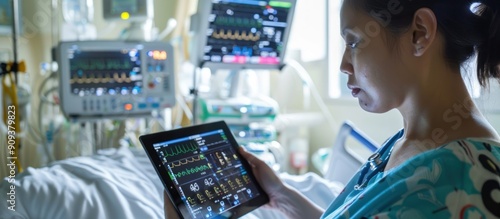 Hospital Patient Uses Tablet to Monitor Vital Signs