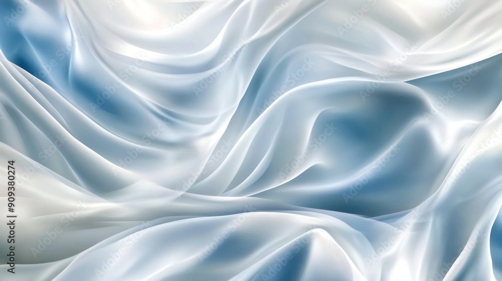Abstract Wavy Texture of White Fabric with Blue Undertones Abstract Wavy Texture of White Fabric with Blue Undertones