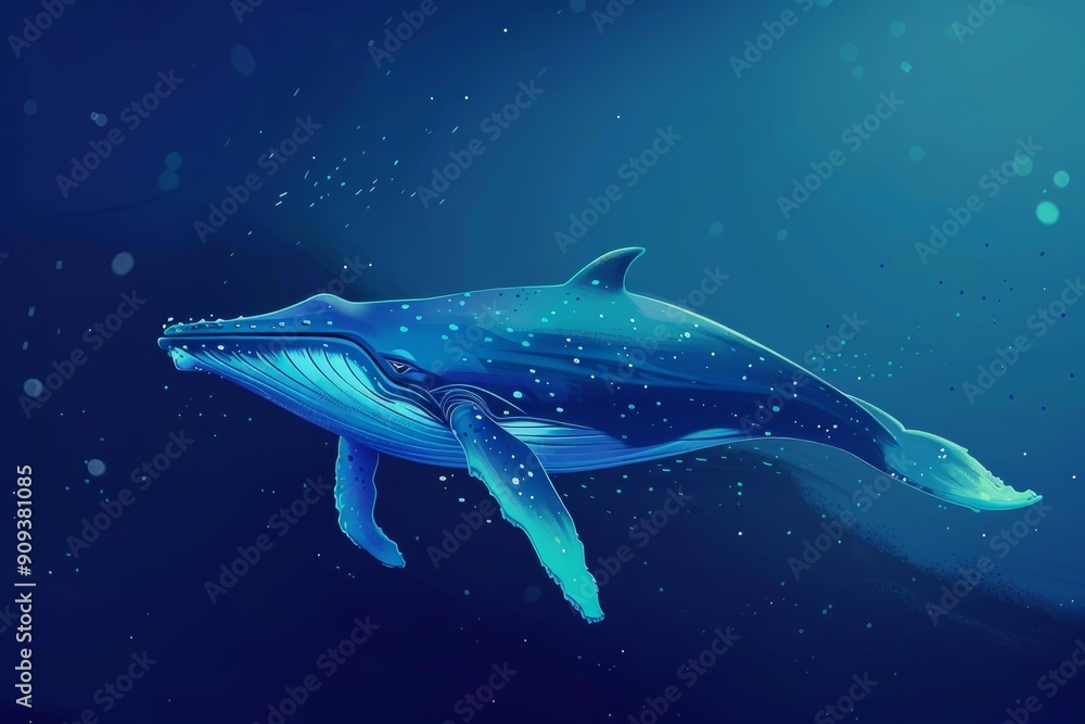 Fototapeta premium Large blue whale is swimming through the deep ocean water