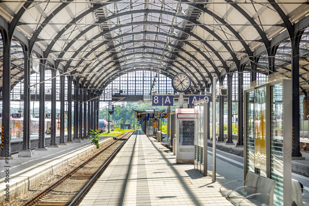the Wiesbaden historic train station in wilhelmian style is a smaller version of Frankfurt train station the Wiesbaden historic train station in wilhelmian style is a smaller version of Frankfurt train station