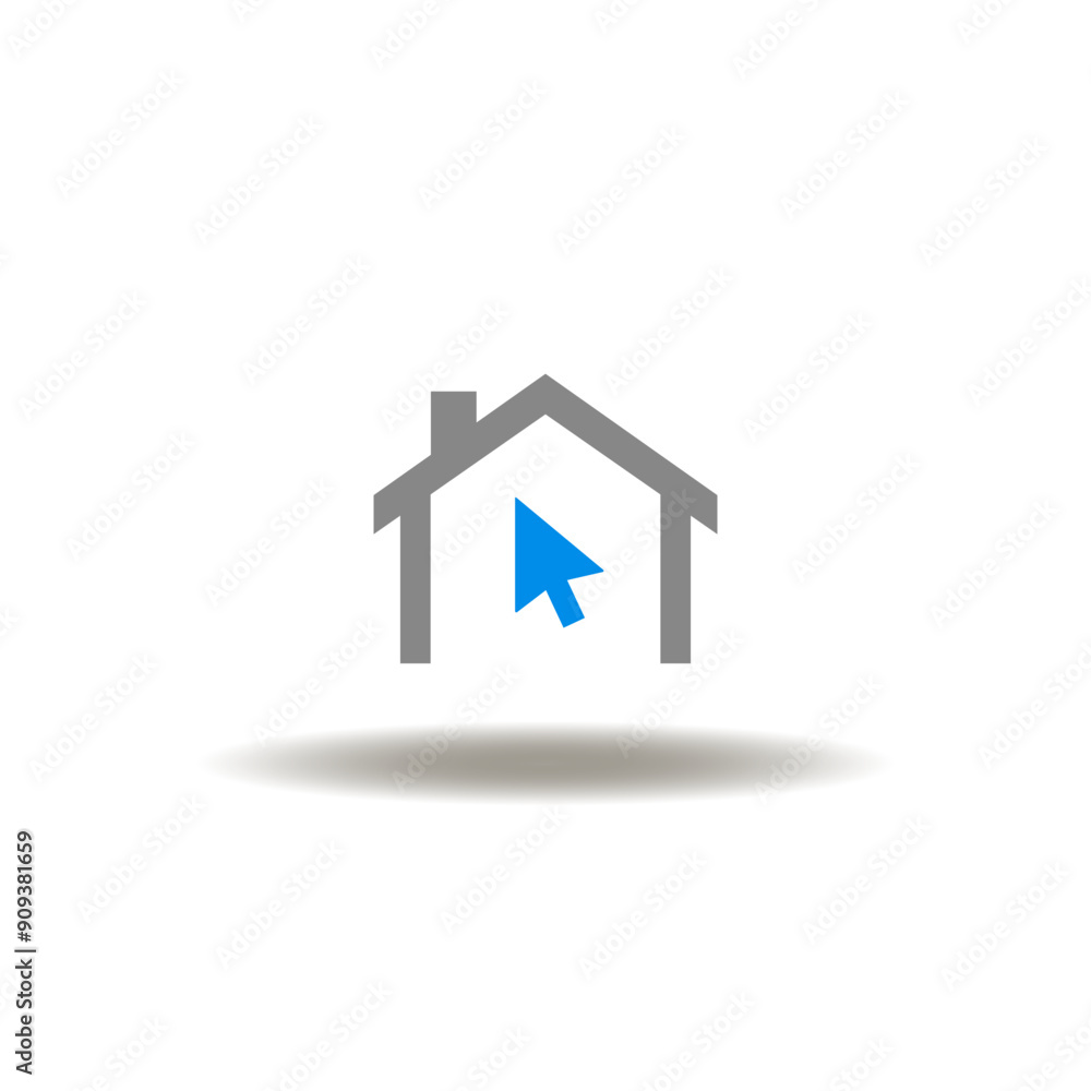 Vector illustration of house and mouse pointer. Icon of online house work, freelance. Symbol of EMR EHR Electronic Medical or Health Record. Vector illustration of house and mouse pointer. Icon of online house work, freelance. Symbol of EMR EHR Electronic Medical or Health Record.