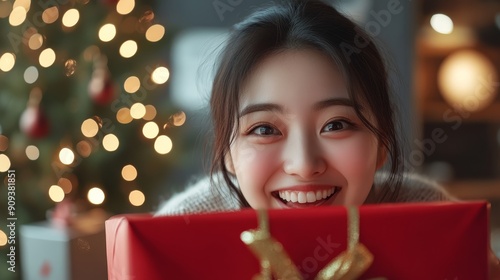 Happy Korean woman and gift