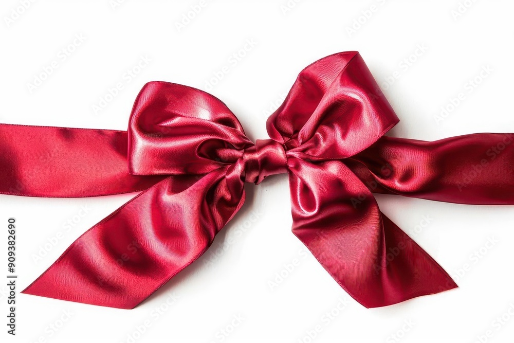 elegant satin red bow with long ribbons perfectly tied and positioned on a crisp white background studio lighting emphasizes texture and sheen elegant satin red bow with long ribbons perfectly tied and positioned on a crisp white background studio lighting emphasizes texture and sheen