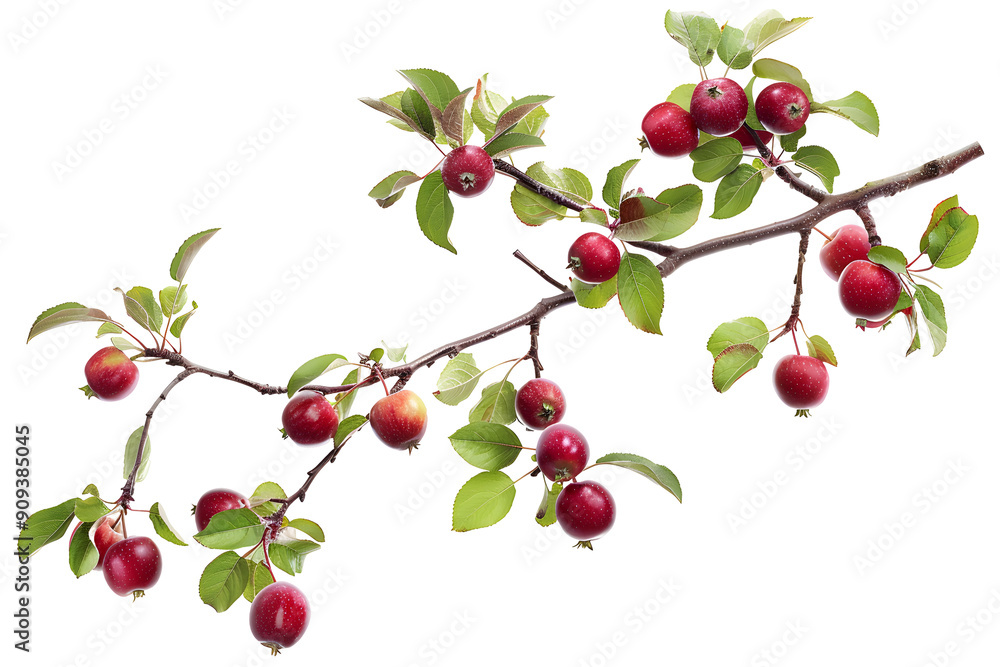 Branch with red apple fruits and leaves isolated on transparent background. PNG, cutout. Ripe, sweet seasonal apples fruitage clipart. Branch with red apple fruits and leaves isolated on transparent background. PNG, cutout. Ripe, sweet seasonal apples fruitage clipart.