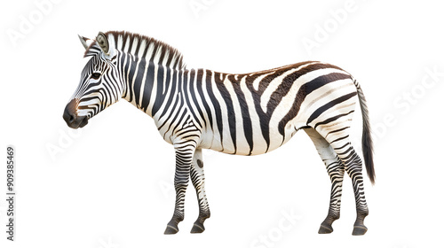 Side view pfoto of a zebra isolated on transparent background, african wildlife animal profile, png file photo