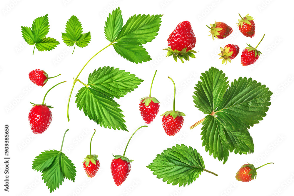 Set of fresh strawberry with leaves isolated on transparent background. PNG, cutout. Clipart collection of ripe strawberries, sweet seasonal berry. Set of fresh strawberry with leaves isolated on transparent background. PNG, cutout. Clipart collection of ripe strawberries, sweet seasonal berry.