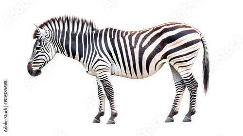 Side view pfoto of a zebra isolated on transparent background, african wildlife animal profile, png file