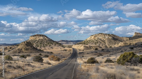 Endless desert road under dramatic cloud formations