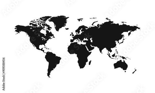 Worldmap vector flat silhouette. World map black illustration.