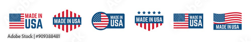 Made in USA vector flat set. Patriotic badge collection.