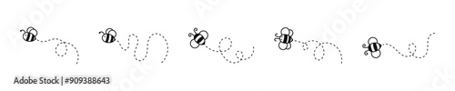 Bee flying flat vector icons. Cute bees icon set.