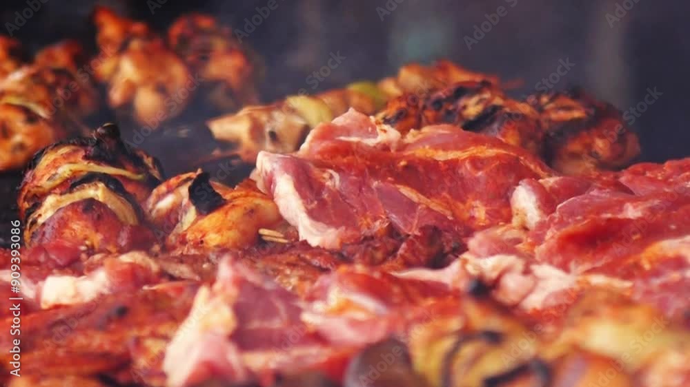 chef flippimg tasty meat on a grill chef flippimg tasty meat on a grill