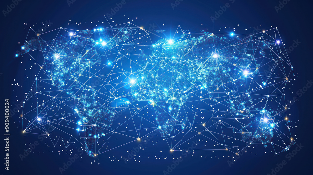 World map with interconnected lines and nodes, illustrating global business network in a vector style World map with interconnected lines and nodes, illustrating global business network in a vector style