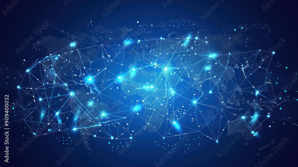 World map with a web of connections in a vector design, highlighting global network and business integration World map with a web of connections in a vector design, highlighting global network and business integration