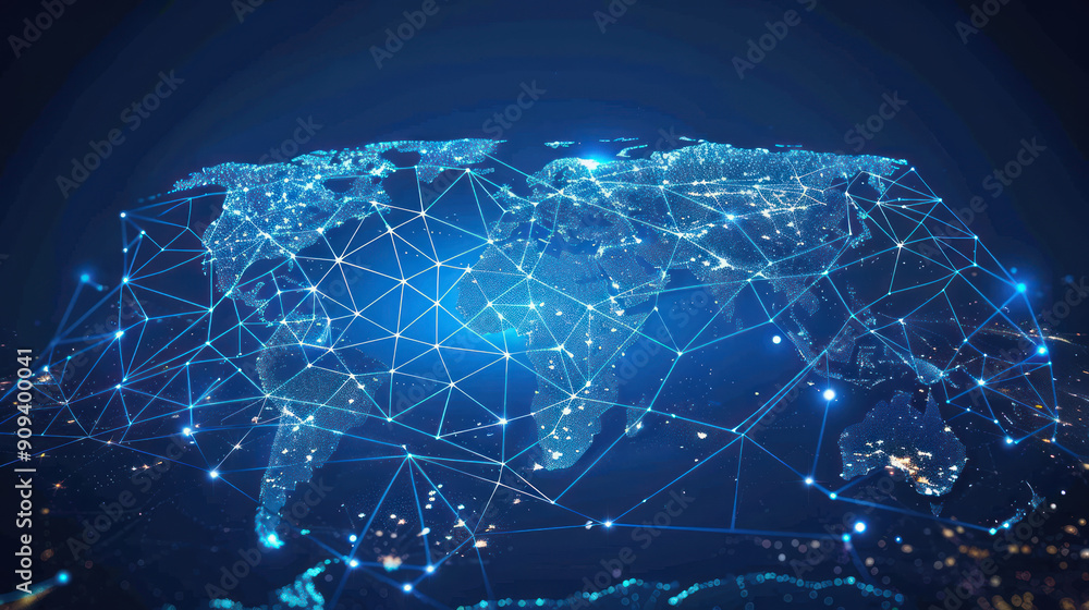 World map with a web of connections in a vector design, highlighting global network and business integration World map with a web of connections in a vector design, highlighting global network and business integration