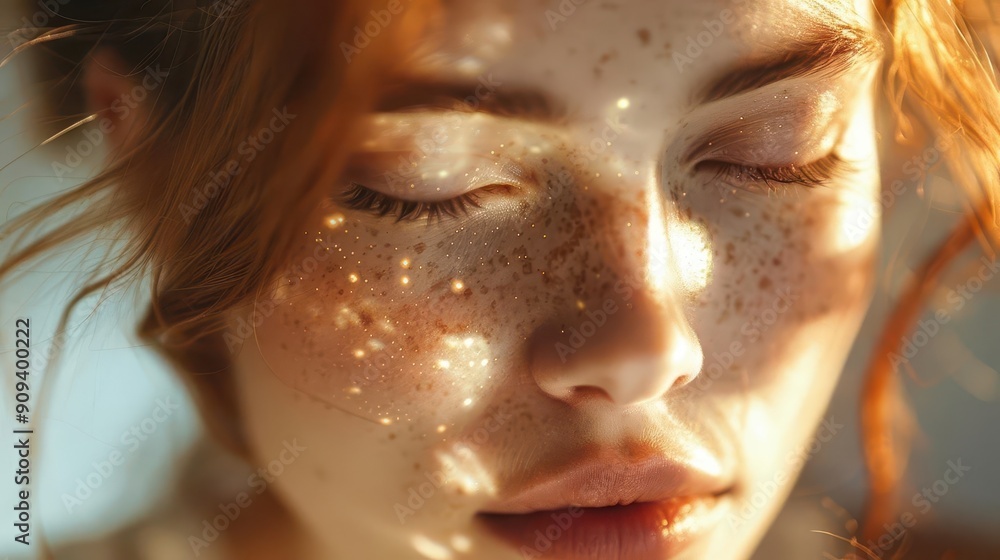 ethereal closeup of young woman with constellation of freckles soft focus and dreamy lighting enhance natural beauty and unique features ethereal closeup of young woman with constellation of freckles soft focus and dreamy lighting enhance natural beauty and unique features