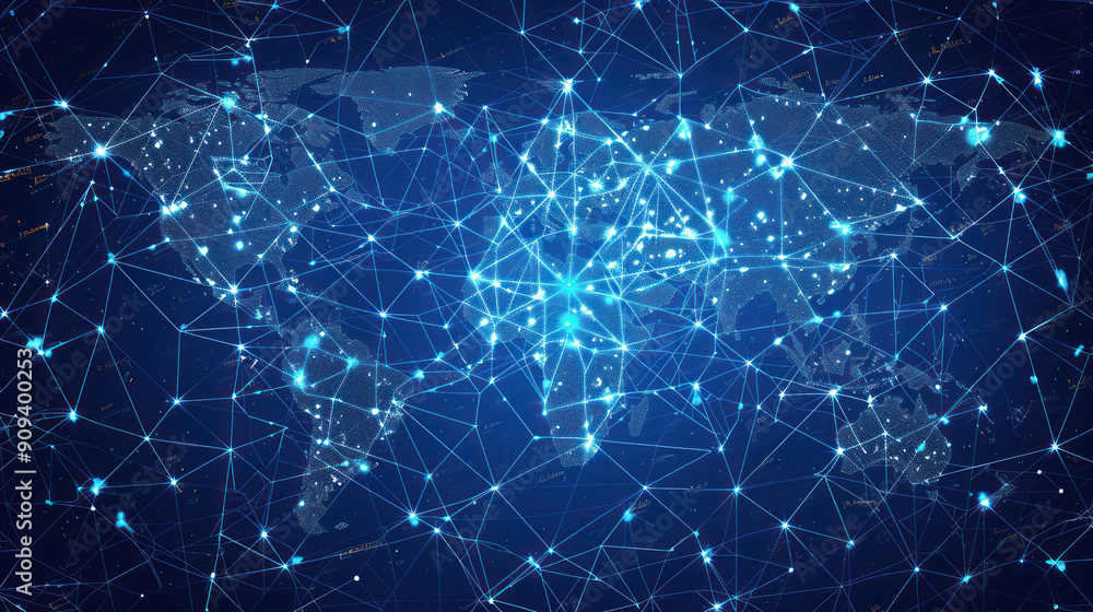 Vector image of a world map with a network of lines and points, representing global business connections Vector image of a world map with a network of lines and points, representing global business connections