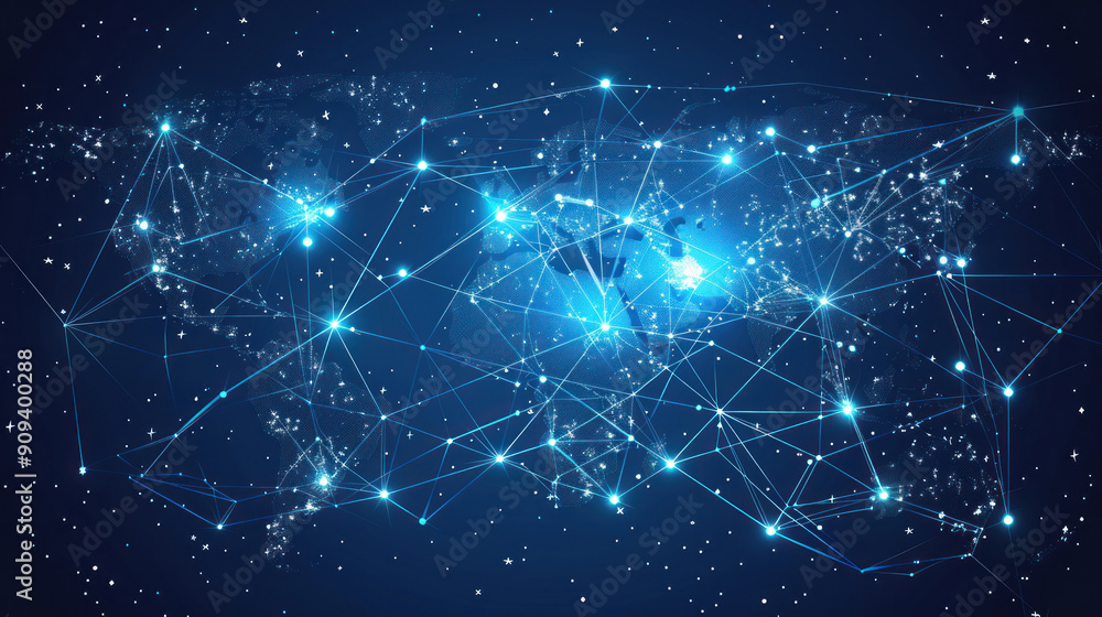 Vector illustration of interconnected points and lines on a world map, symbolizing global business connectivity Vector illustration of interconnected points and lines on a world map, symbolizing global business connectivity