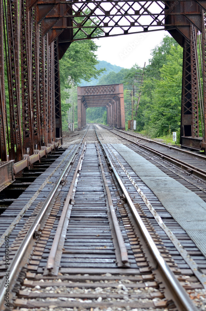 Erie Railroad Metal Truss Bridge over the Susquehanna River Looking down the tracks. Erie Railroad Metal Truss Bridge over the Susquehanna River Looking down the tracks.