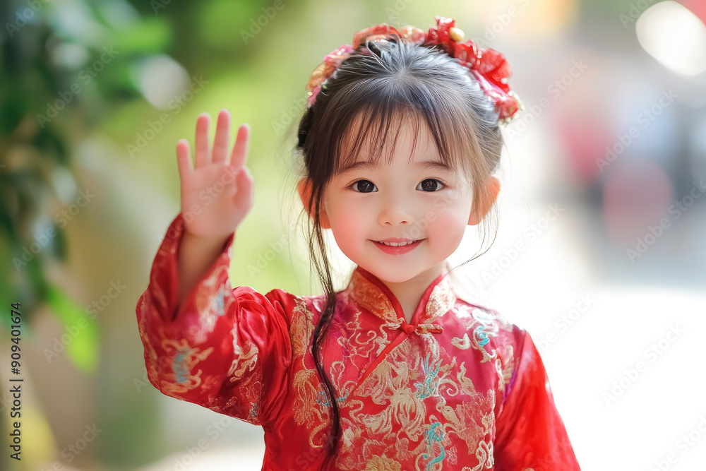 young girl in traditional chinese attire greeting with a smile young girl in traditional chinese attire greeting with a smile