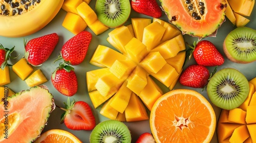 Seamless background of summer seasonal tropical fruits