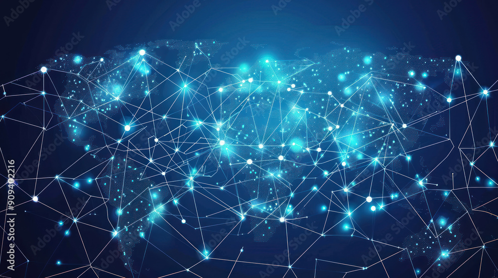 Global business network concept with a world map, interconnected points, and lines in a vector illustration Global business network concept with a world map, interconnected points, and lines in a vector illustration