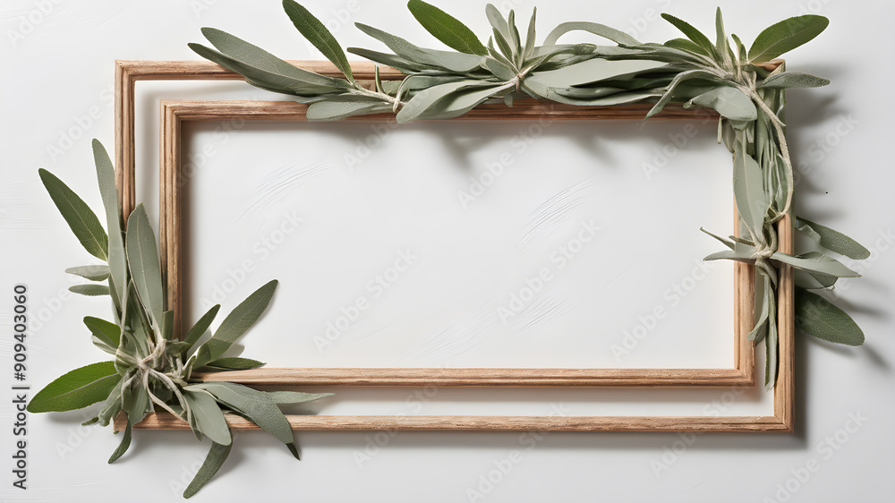 Frame made of sage, space for text. Generative AI Frame made of sage, space for text. Generative AI
