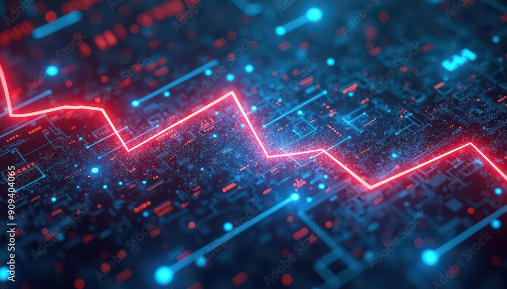 Abstract Circuit Board with Red and Blue Lights. Abstract Circuit Board with Red and Blue Lights.