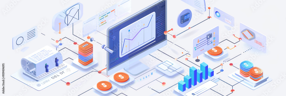 Business intelligence setup with cloud computing, blockchain technology, and global data exchange visualizations Business intelligence setup with cloud computing, blockchain technology, and global data exchange visualizations