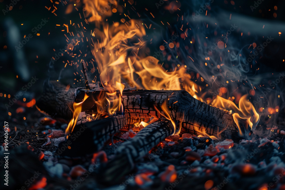 Fire symbolized by blazing flames and radiant embers, highlighting the element of heat and fervor Fire symbolized by blazing flames and radiant embers, highlighting the element of heat and fervor