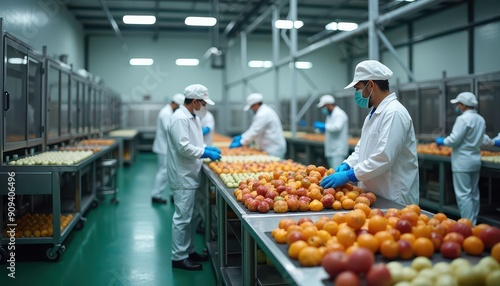 Fruit Sorting Line in Food Processing Factory. photo