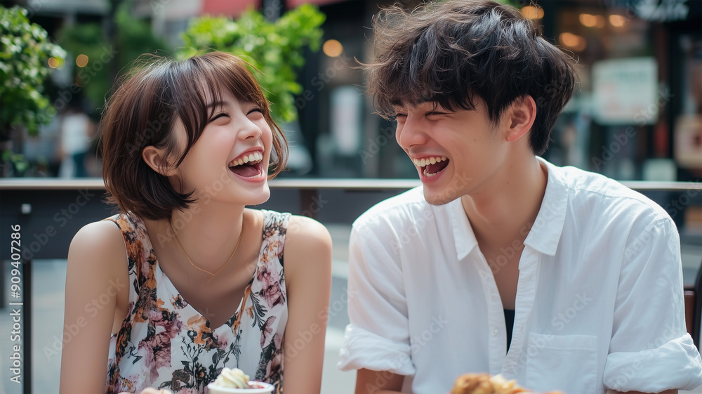 カフェでデートする若いカップル カフェでデートする若いカップル