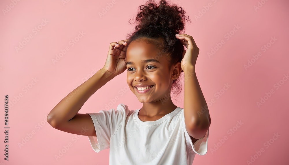 Happy African American Girl with Curly Hair Smiling. Happy African American Girl with Curly Hair Smiling.