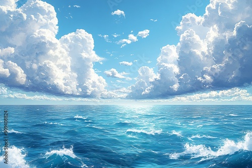 Ocean with clouds, Anime style 