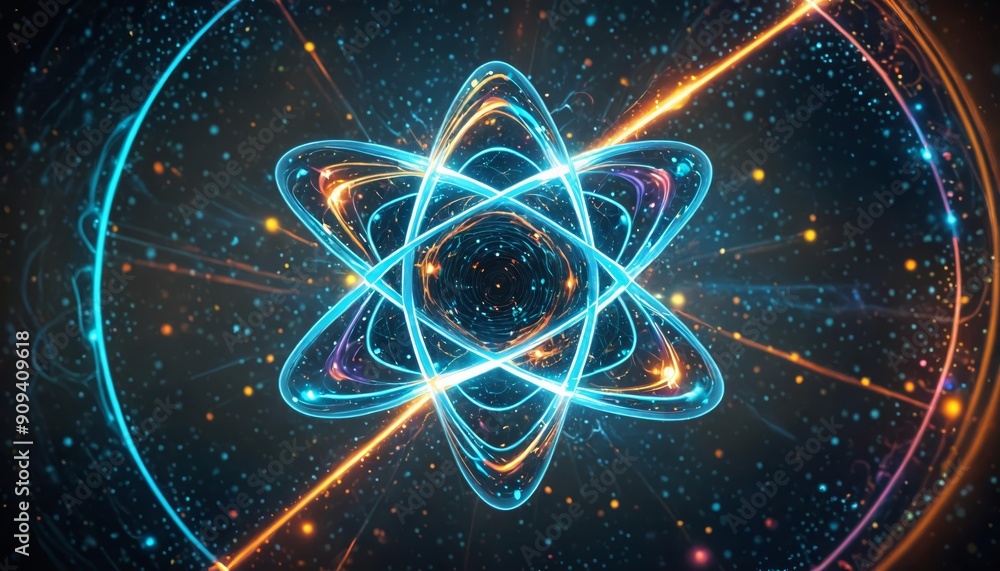 Futuristic Neon Atom in Cyberspace Energy Science Futuristic Neon Atom in Cyberspace Energy Science