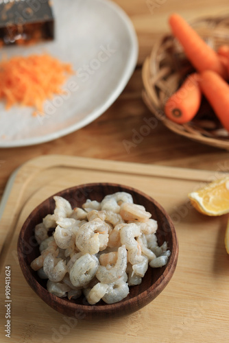 Small Peeled Shrimp or Udang Kupas for making Dimsum photo