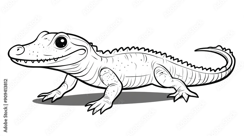 Obraz premium Adorable Vector Line Art of a Cute Crocodile on White Background: Detailed and Charming Illustration
