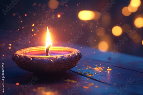 Clay diya lamps lit during diwali celebration