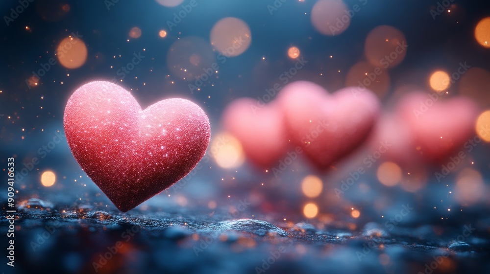 Heart-shaped objects with glitter on abstract background, romantic concept Heart-shaped objects with glitter on abstract background, romantic concept