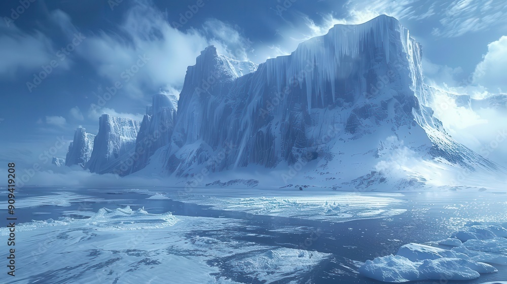 majestic arctic landscape colossal glaciers towering over frozen sea swirling blizzard ethereal blue ice formations airendered winter wonderland majestic arctic landscape colossal glaciers towering over frozen sea swirling blizzard ethereal blue ice formations airendered winter wonderland