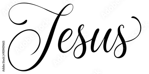 Jesus - Handwritten inscription in calligraphic style on a white background. Vector illustration