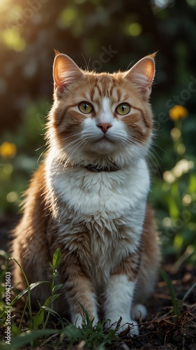 cat on nature scene background with copy space backdrop portrait