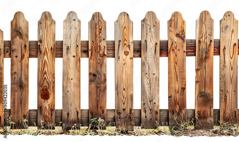 Obraz premium Wooden fence isolated on white background with clipping path. Wooden planks.