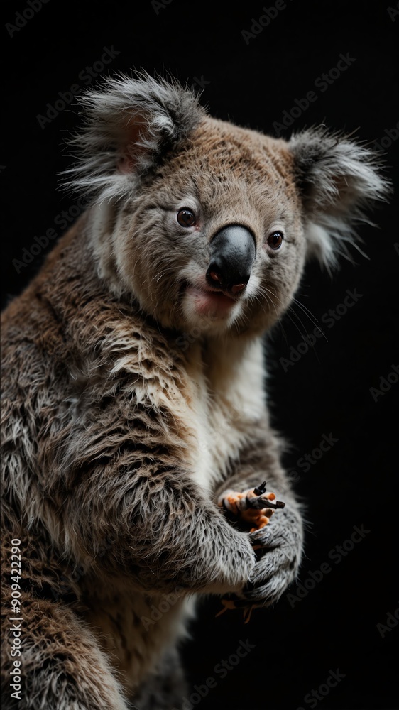 koala on plain black background with copy space backdrop portrait koala on plain black background with copy space backdrop portrait
