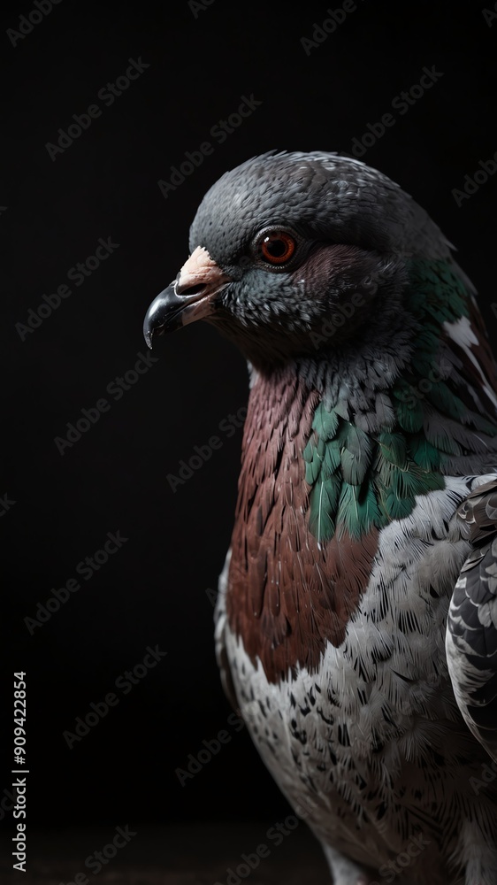pidgeon on plain black background with copy space backdrop portrait pidgeon on plain black background with copy space backdrop portrait