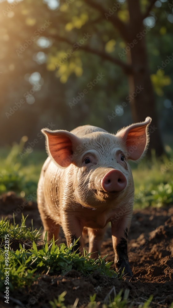 pig on nature scene background with copy space backdrop portrait pig on nature scene background with copy space backdrop portrait