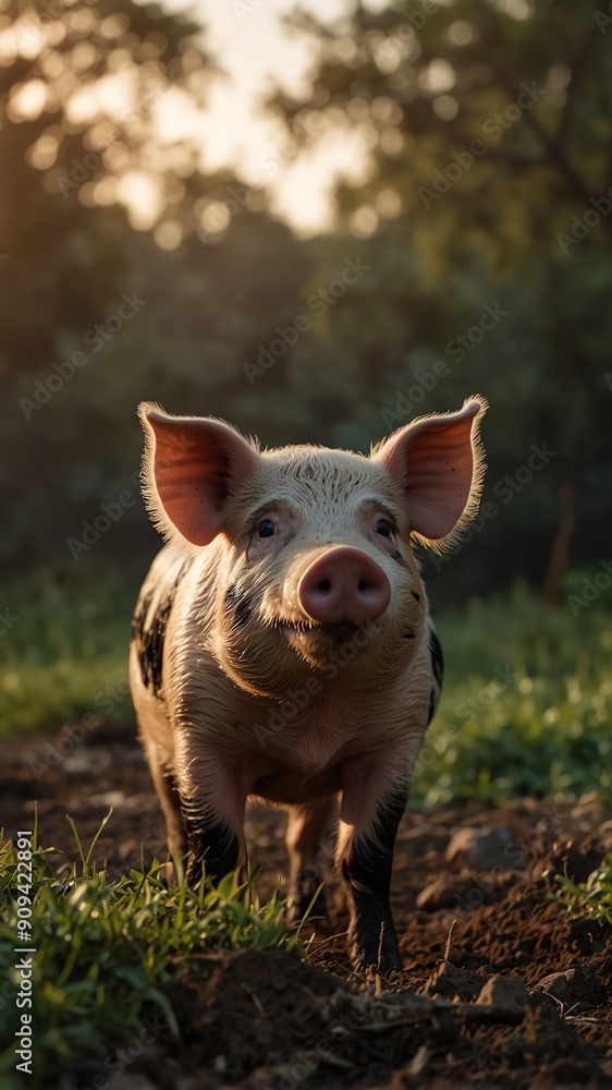 pig on nature scene background with copy space backdrop portrait pig on nature scene background with copy space backdrop portrait