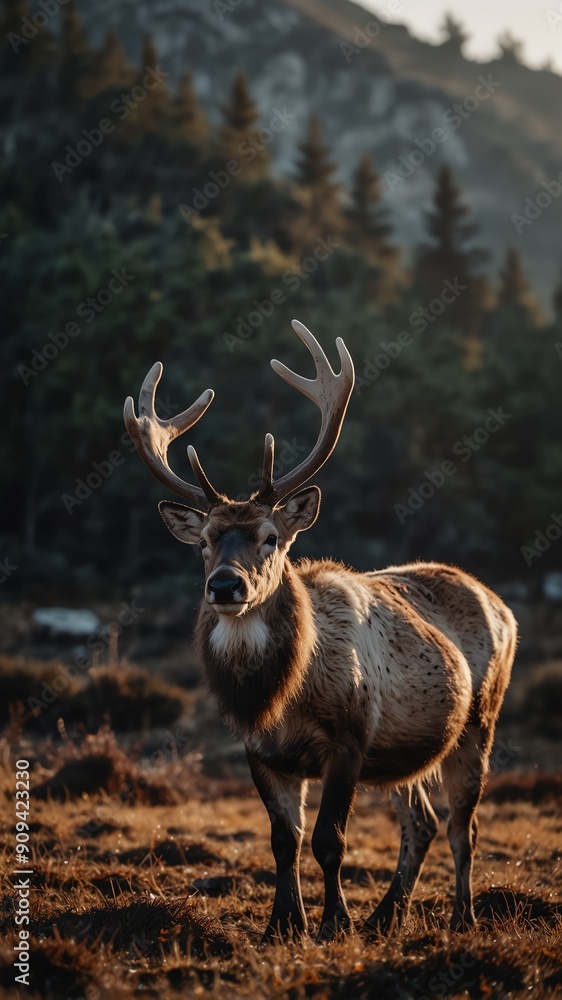 reindeer on nature scene background with copy space backdrop portrait reindeer on nature scene background with copy space backdrop portrait