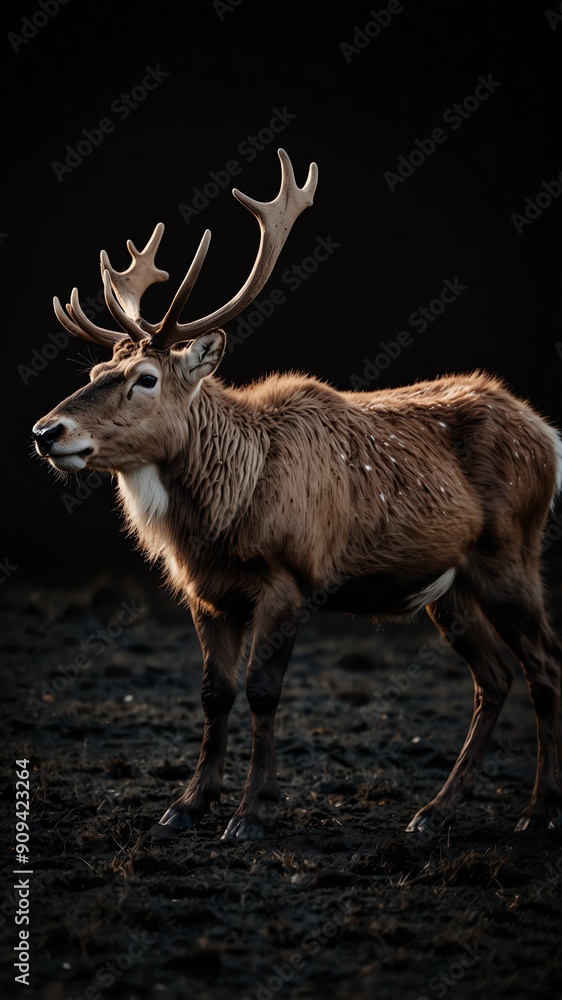 reindeer on plain black background with copy space backdrop portrait reindeer on plain black background with copy space backdrop portrait